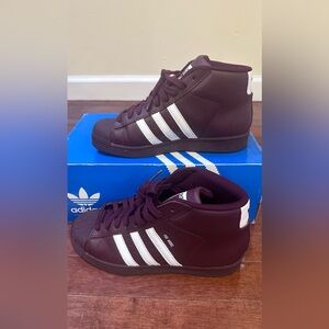 Adidas Maroon and White High-Top Sneakers